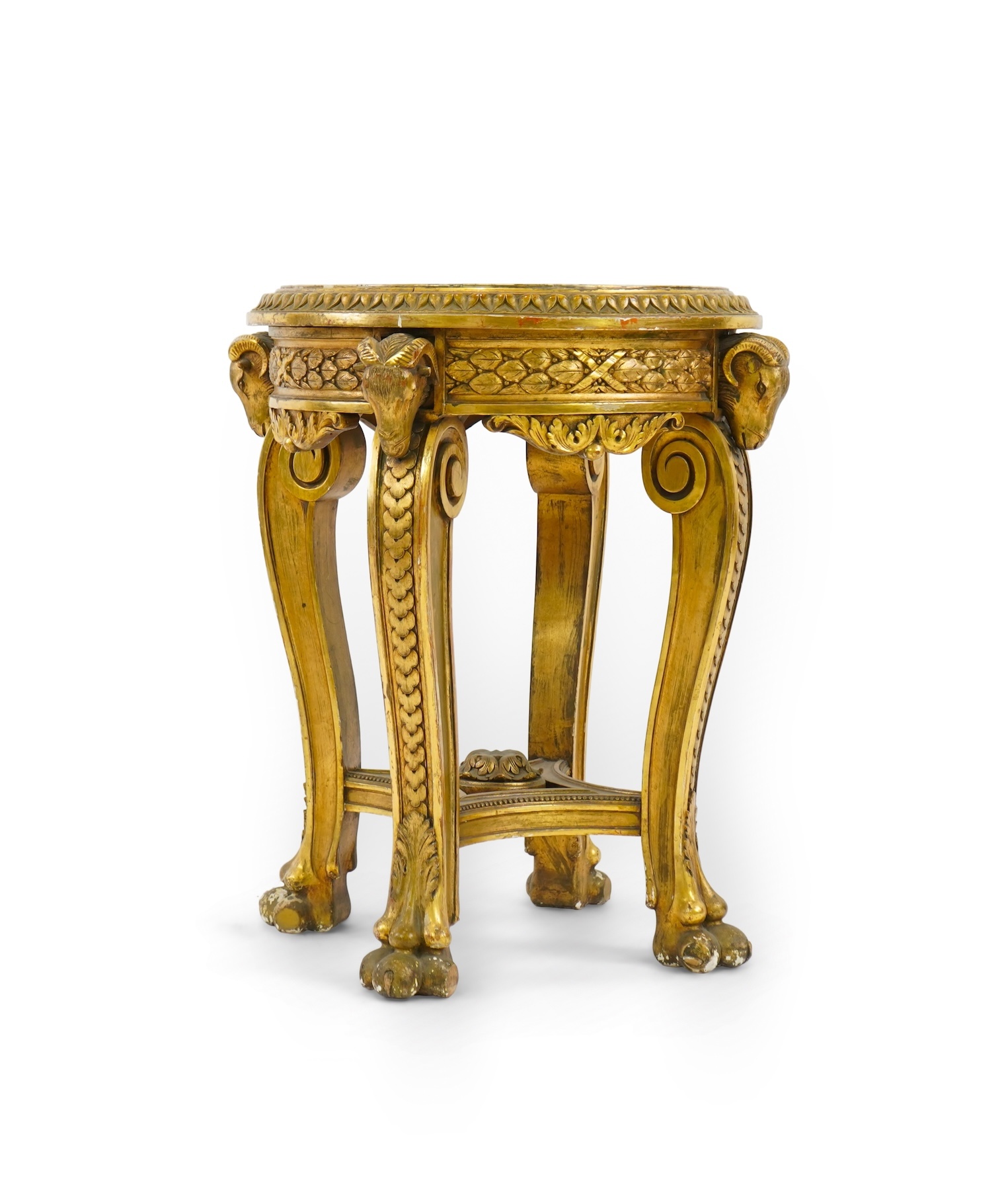 A late 19th century French circular carved giltwood and composition vase stand